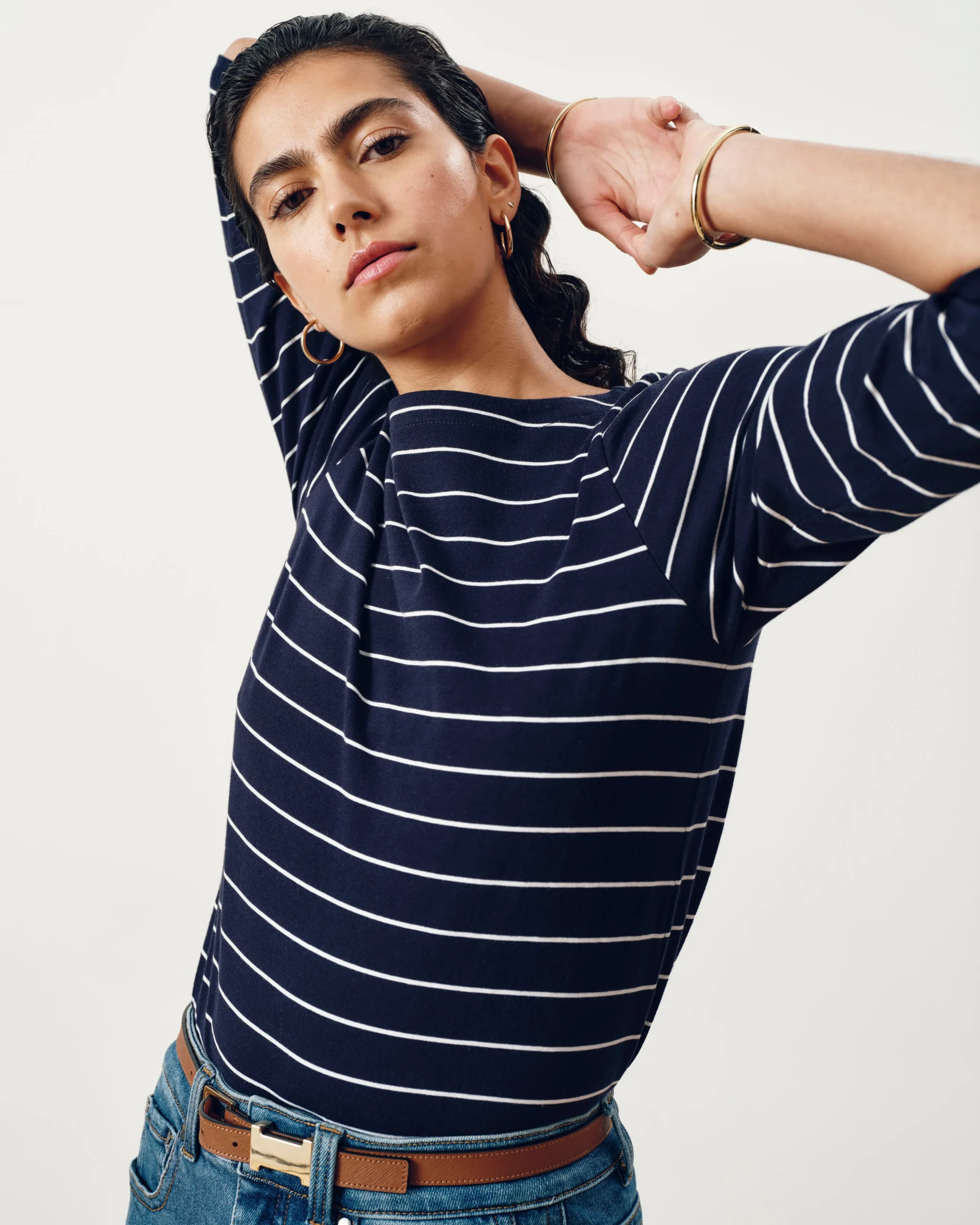 Belle Breton Stripe Jersey Tee Navy Pinstripe