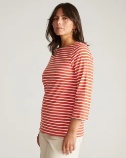 Belle Breton Stripe Jersey Tee Coral Reef/White Stripe