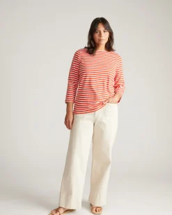 Belle Breton Stripe Jersey Tee Coral Reef/White Stripe