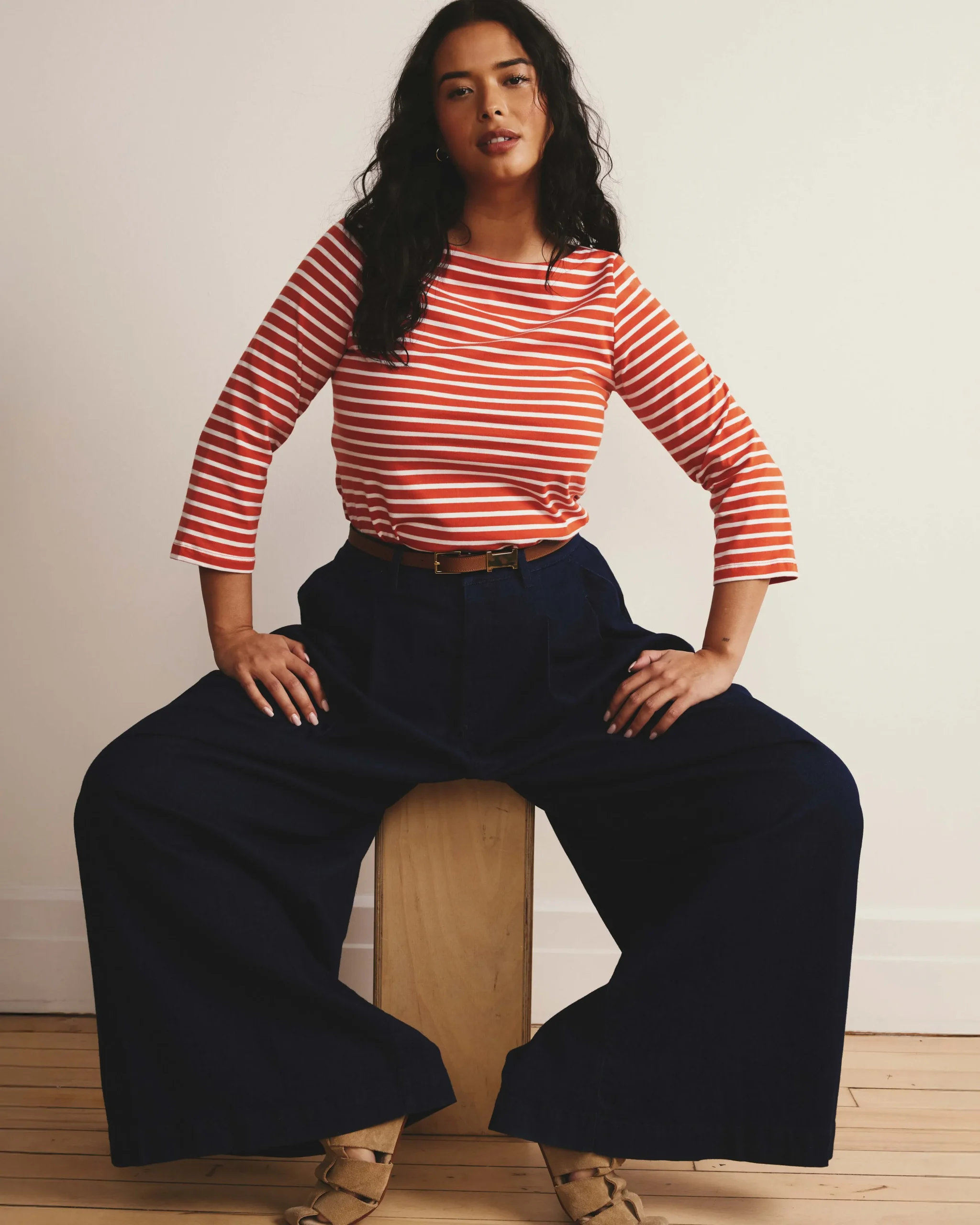 Belle Breton Stripe Jersey Tee Coral Reef/White Stripe