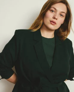 Belted Double Breasted Linen Blend Blazer Forest Green