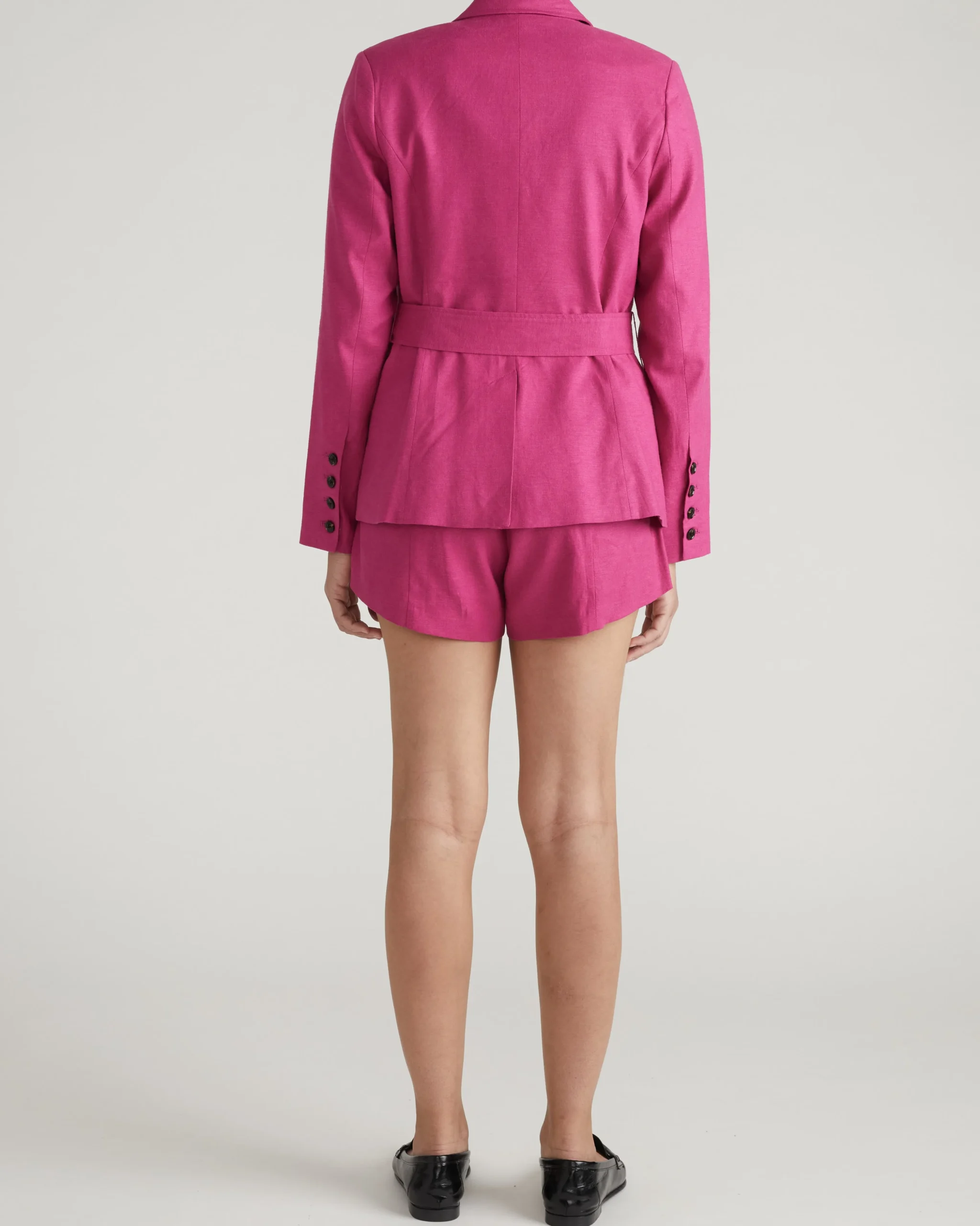 Belted Double Breasted Linen Blend Blazer Hyper Pink