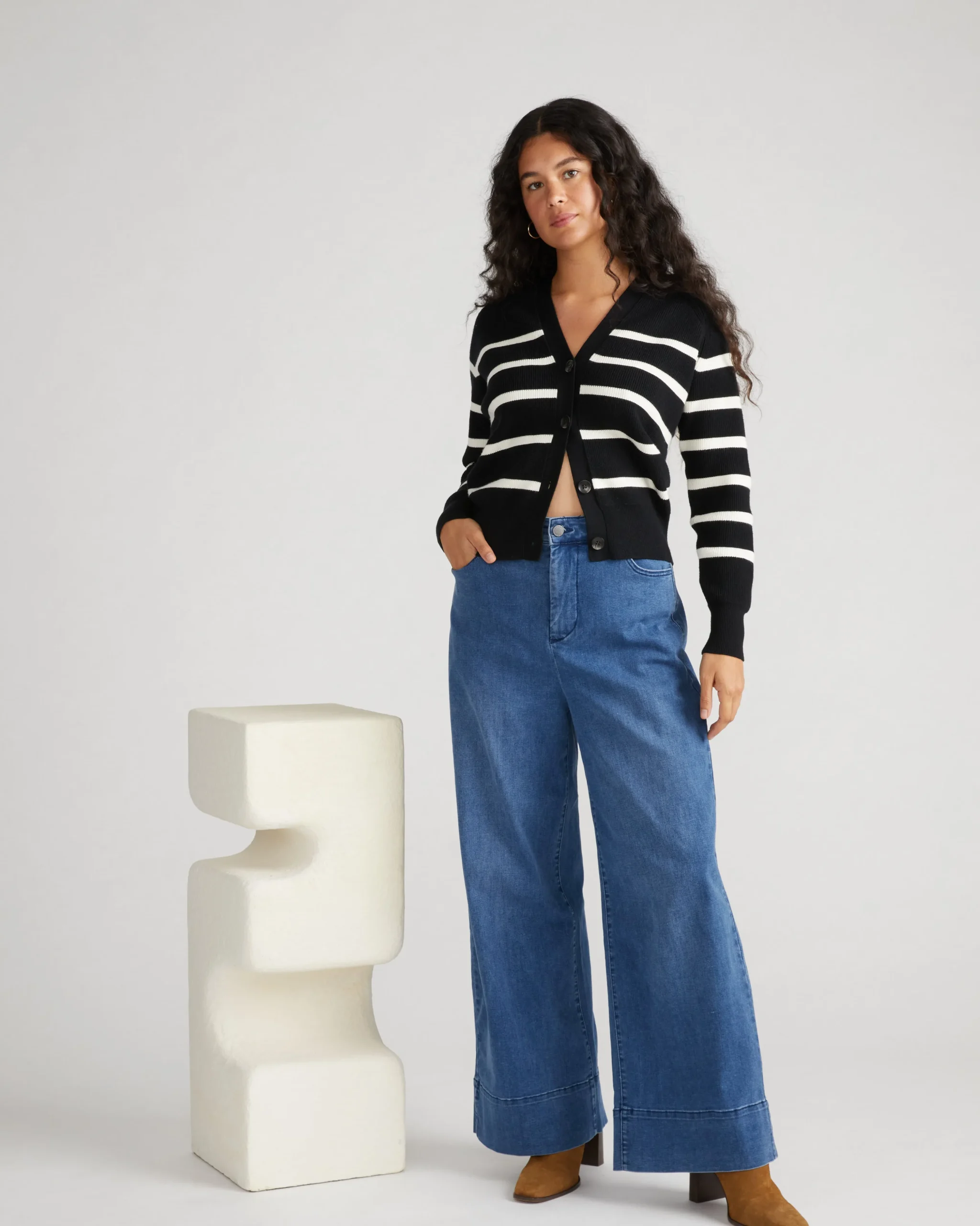 Better-Than-Wool Cardigan Black/Cream Stripe