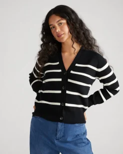 Better-Than-Wool Cardigan Black/Cream Stripe