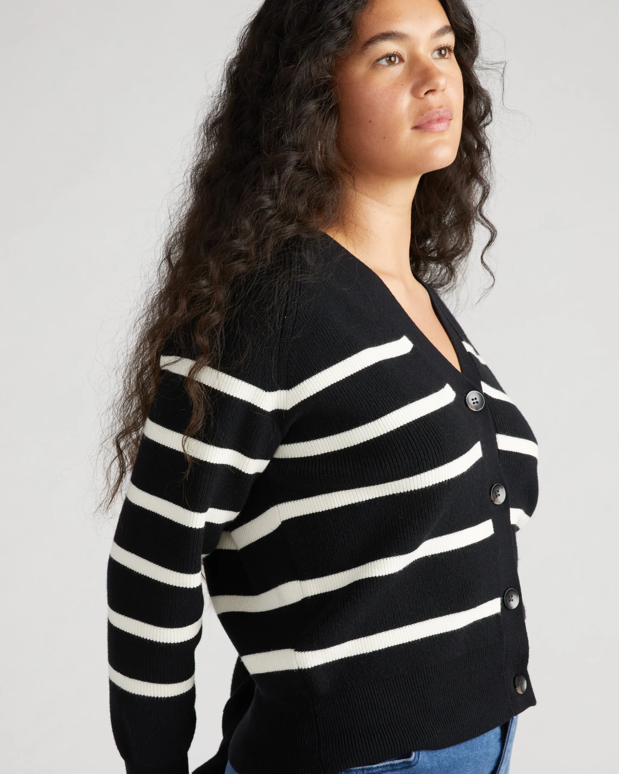 Better-Than-Wool Cardigan Black/Cream Stripe