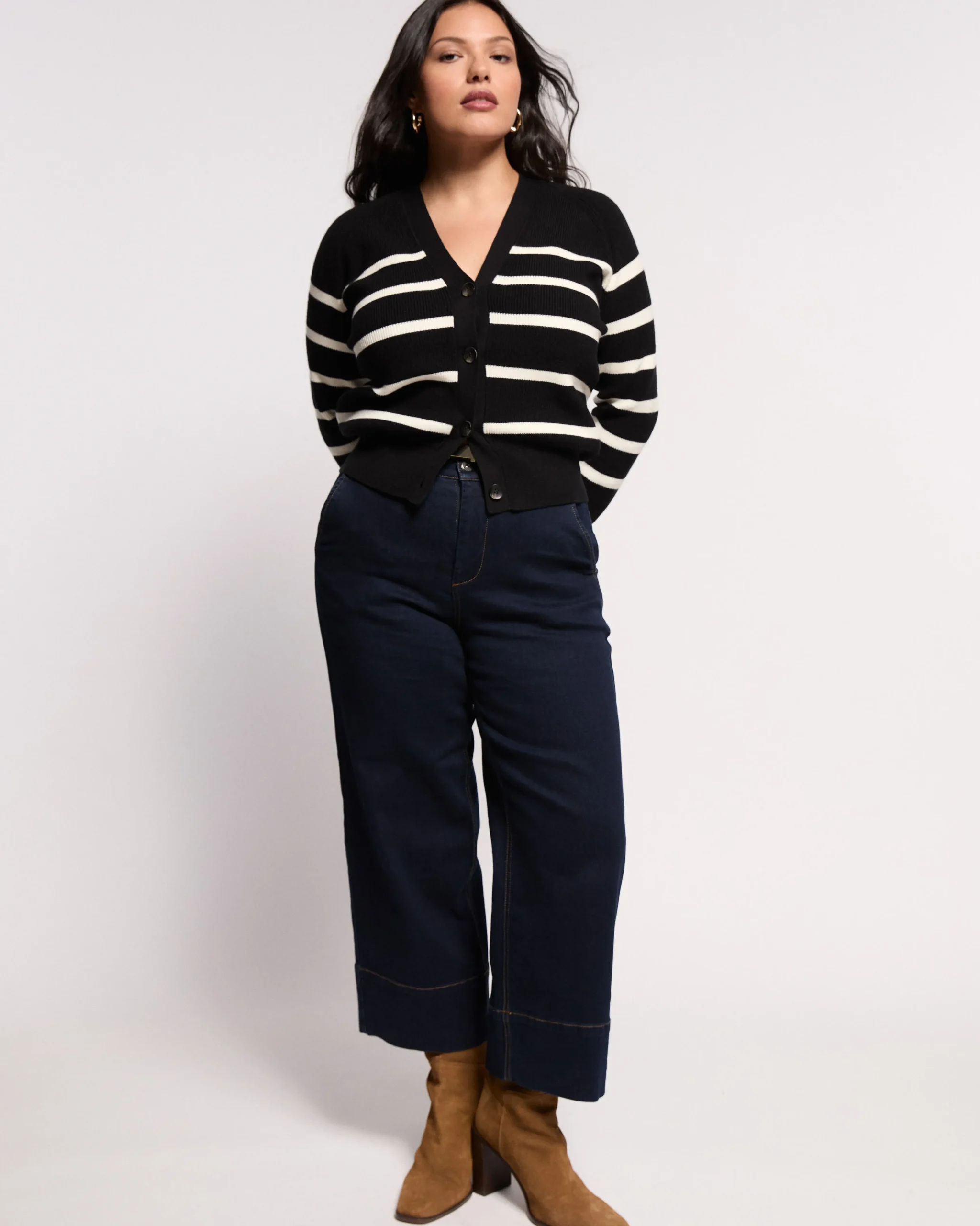 Better-Than-Wool Cardigan Black/Cream Stripe