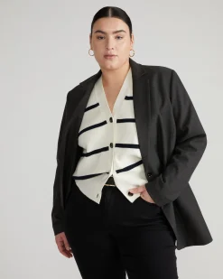 Better-Than-Wool Cardigan White/Navy Stripe
