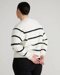 Better-Than-Wool Cardigan White/Navy Stripe
