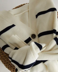 Better-Than-Wool Cardigan White/Navy Stripe