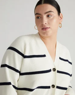 Better-Than-Wool Cardigan White/Navy Stripe