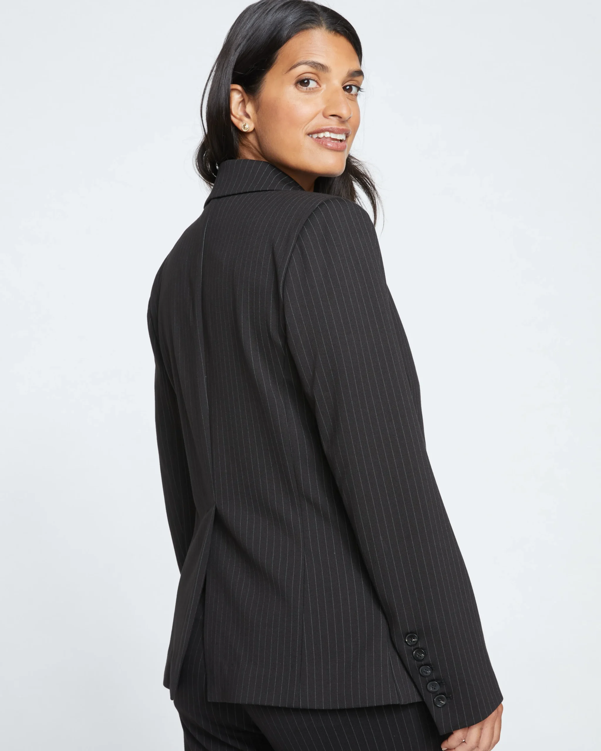 Bianca Double Breasted Ponte Blazer Slate Pinstripe