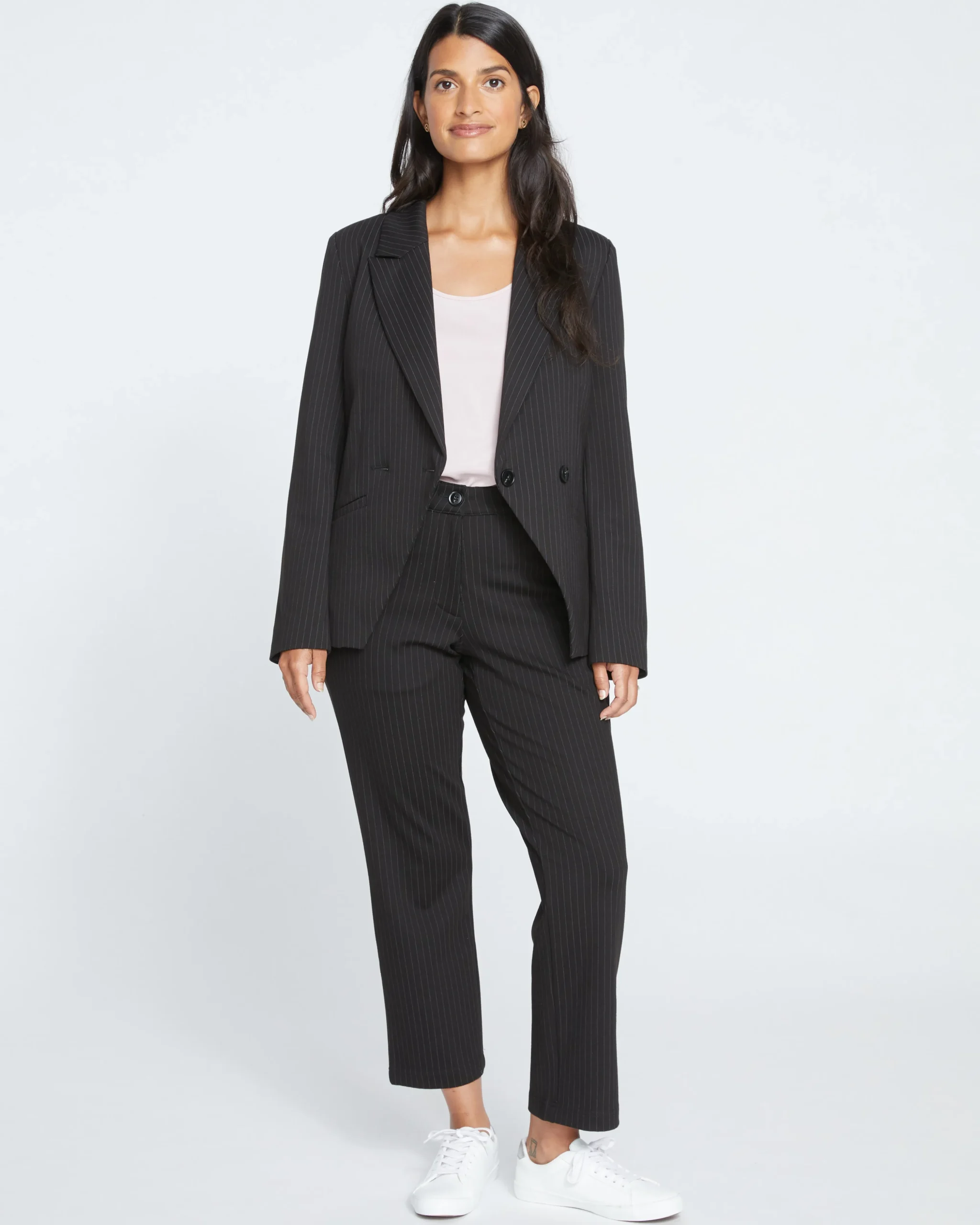 Bianca Double Breasted Ponte Blazer Slate Pinstripe