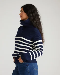 Brenda Zip Sweater Navy/Cream Stripes