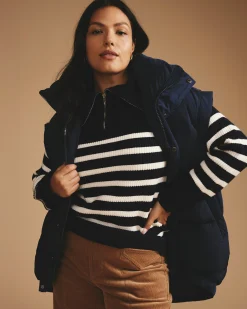 Brenda Zip Sweater Navy/Cream Stripes