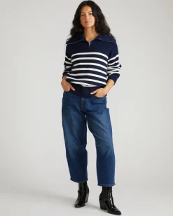 Brenda Zip Sweater Navy/Cream Stripes