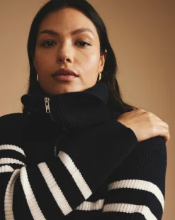 Brenda Zip Sweater Navy/Cream Stripes