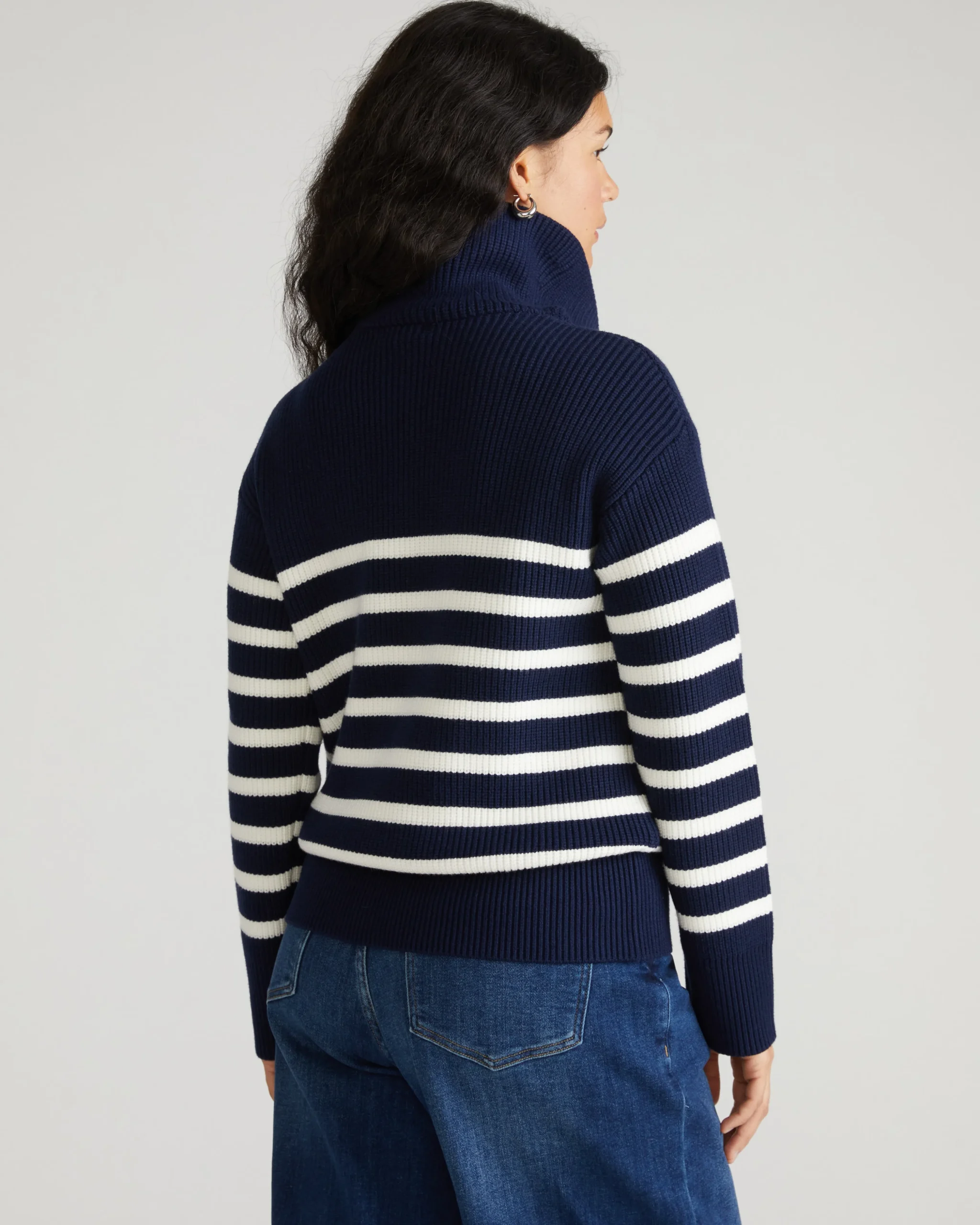 Brenda Zip Sweater Navy/Cream Stripes