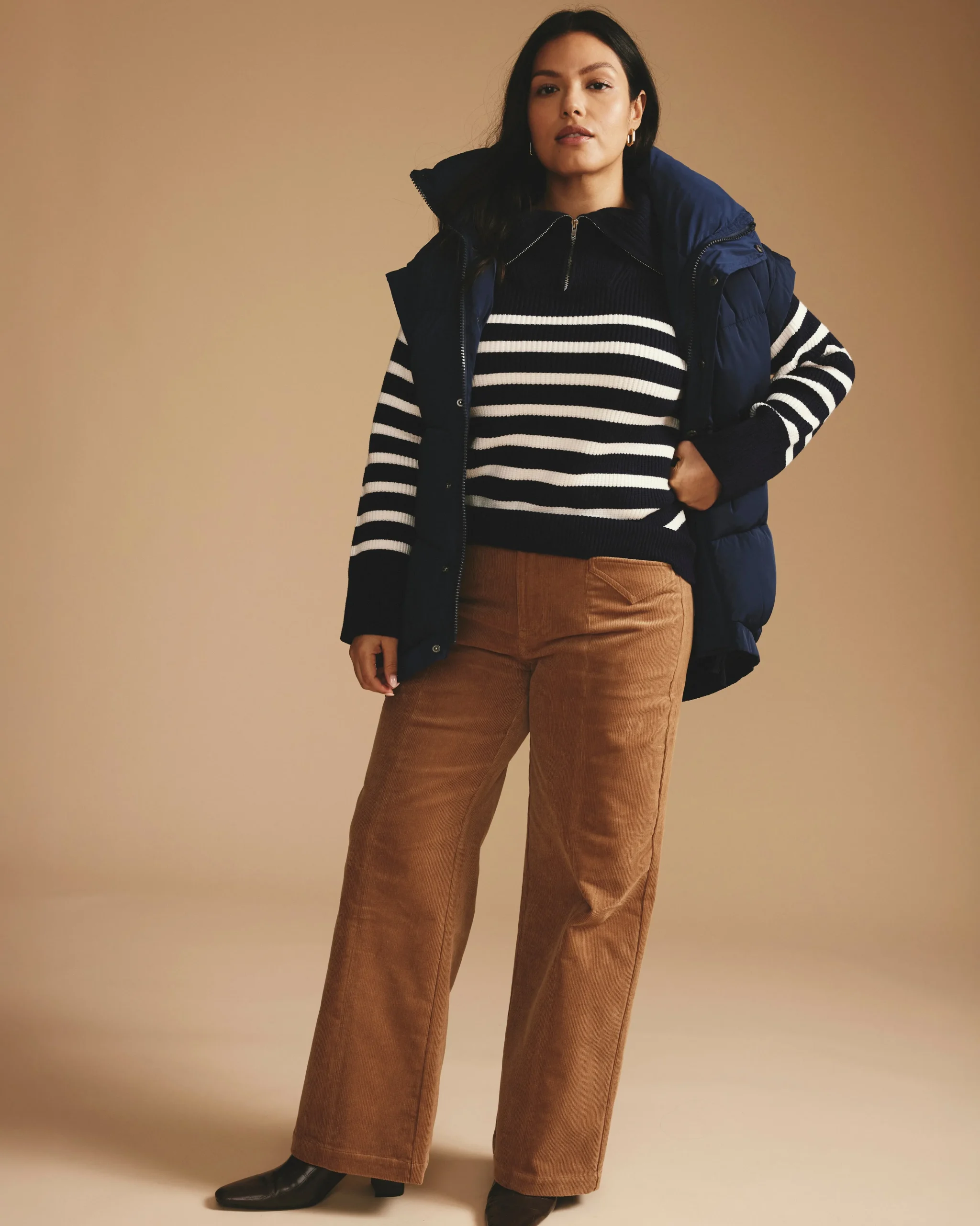 Brenda Zip Sweater Navy/Cream Stripes