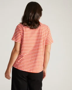 Breton Stripe Garcon Tee Coral Reef/White Stripe