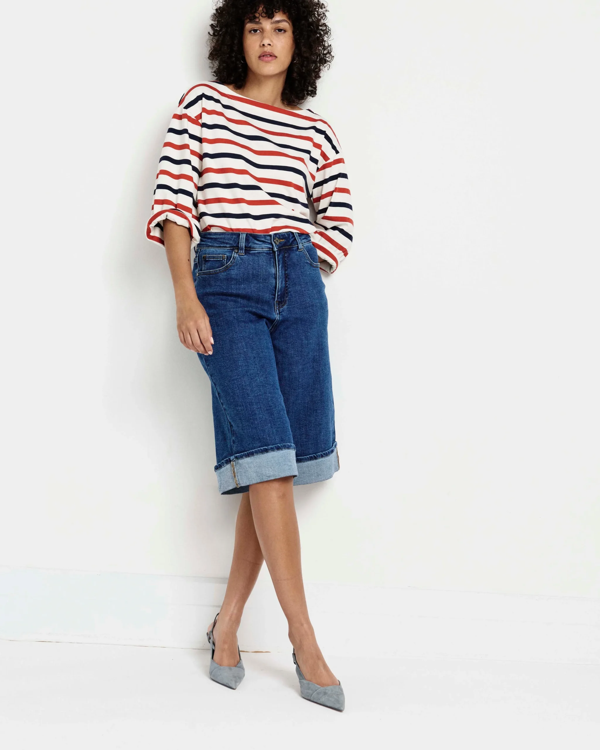 Briony Below the Knee Denim Shorts Union City Blue