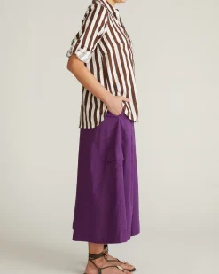 Button Back Linen Blend Polo Shirt Peppercorn Stripe