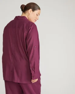 Button Back Linen Blend Polo Shirt Acai