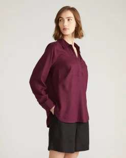 Button Back Linen Blend Polo Shirt Acai