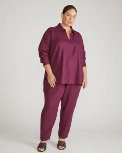 Button Back Linen Blend Polo Shirt Acai