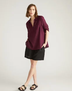Button Back Linen Blend Polo Shirt Acai