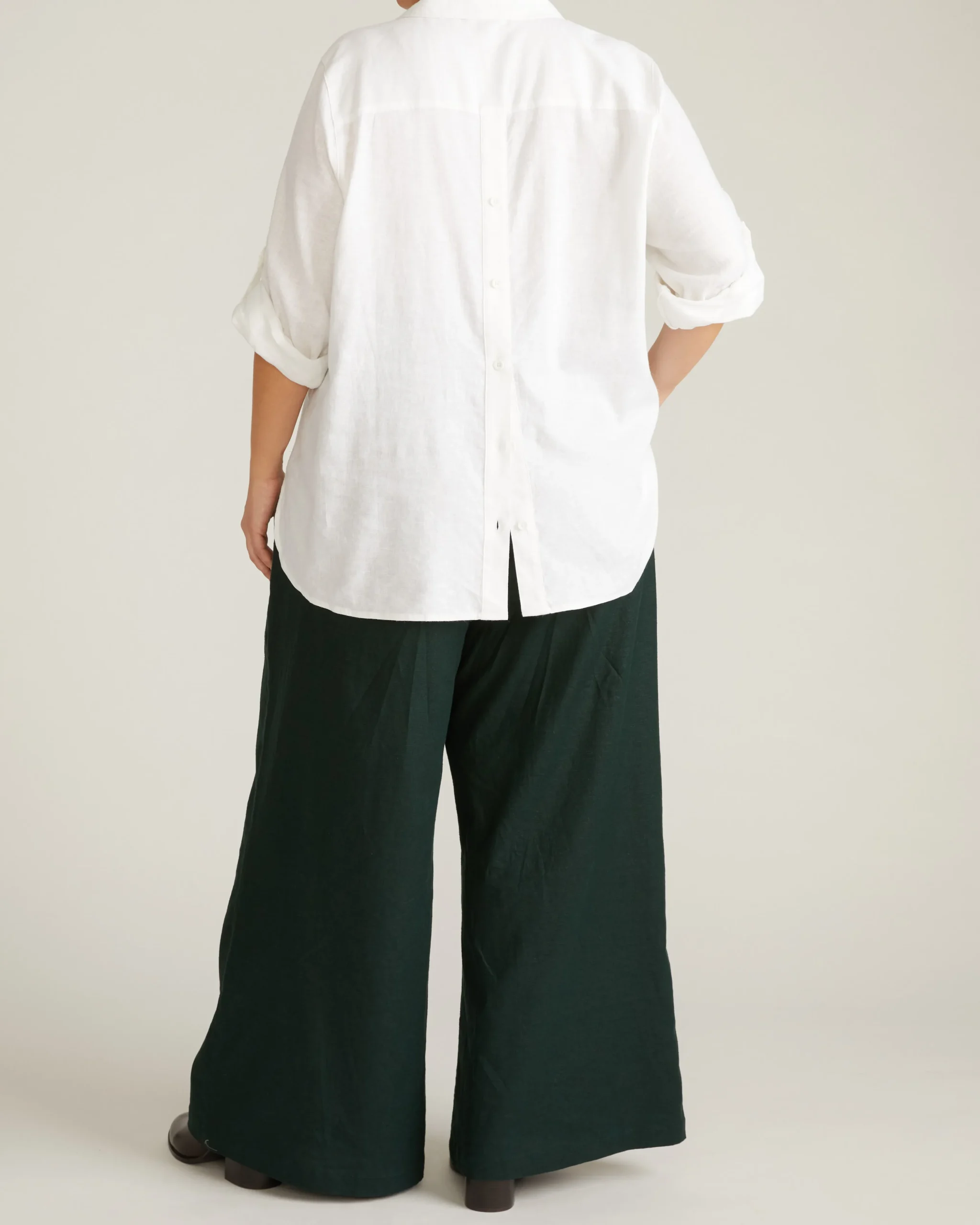 Button Back Linen Blend Polo Shirt Bright White