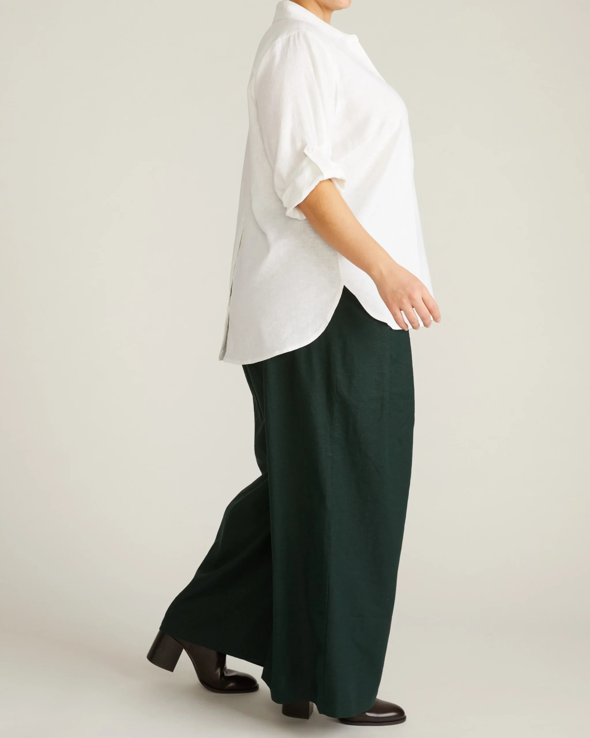 Button Back Linen Blend Polo Shirt Bright White