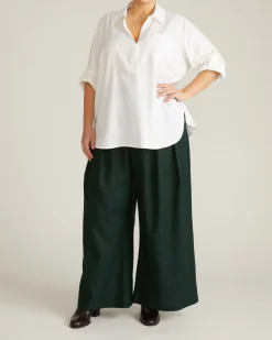 Button Back Linen Blend Polo Shirt Bright White