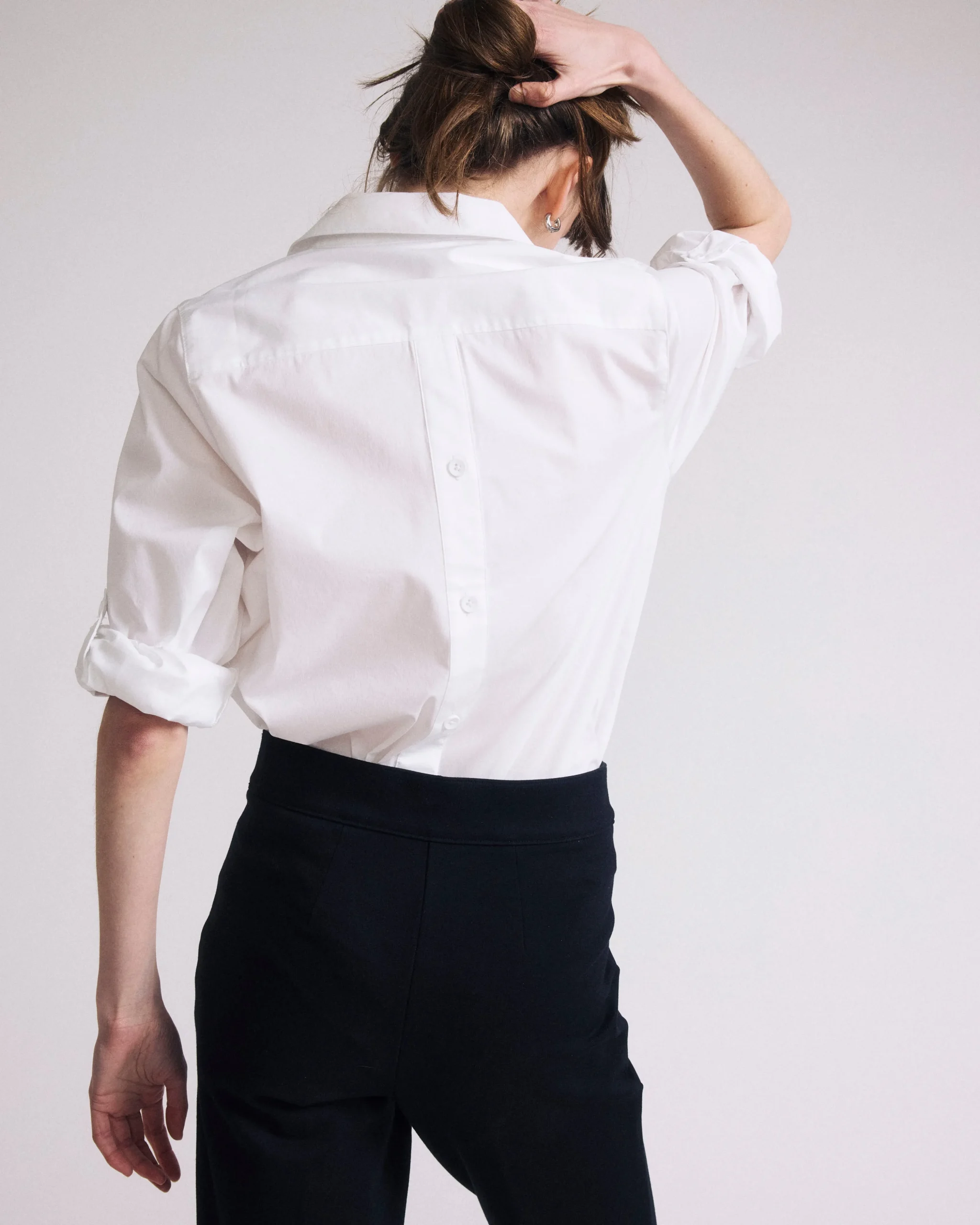Button Back Poplin Polo Shirt White