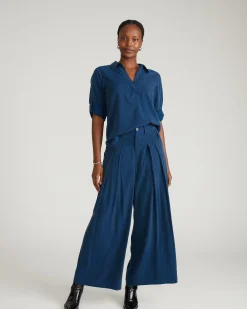 Button Back Stretch Cupro Polo Shirt Pageant Blue