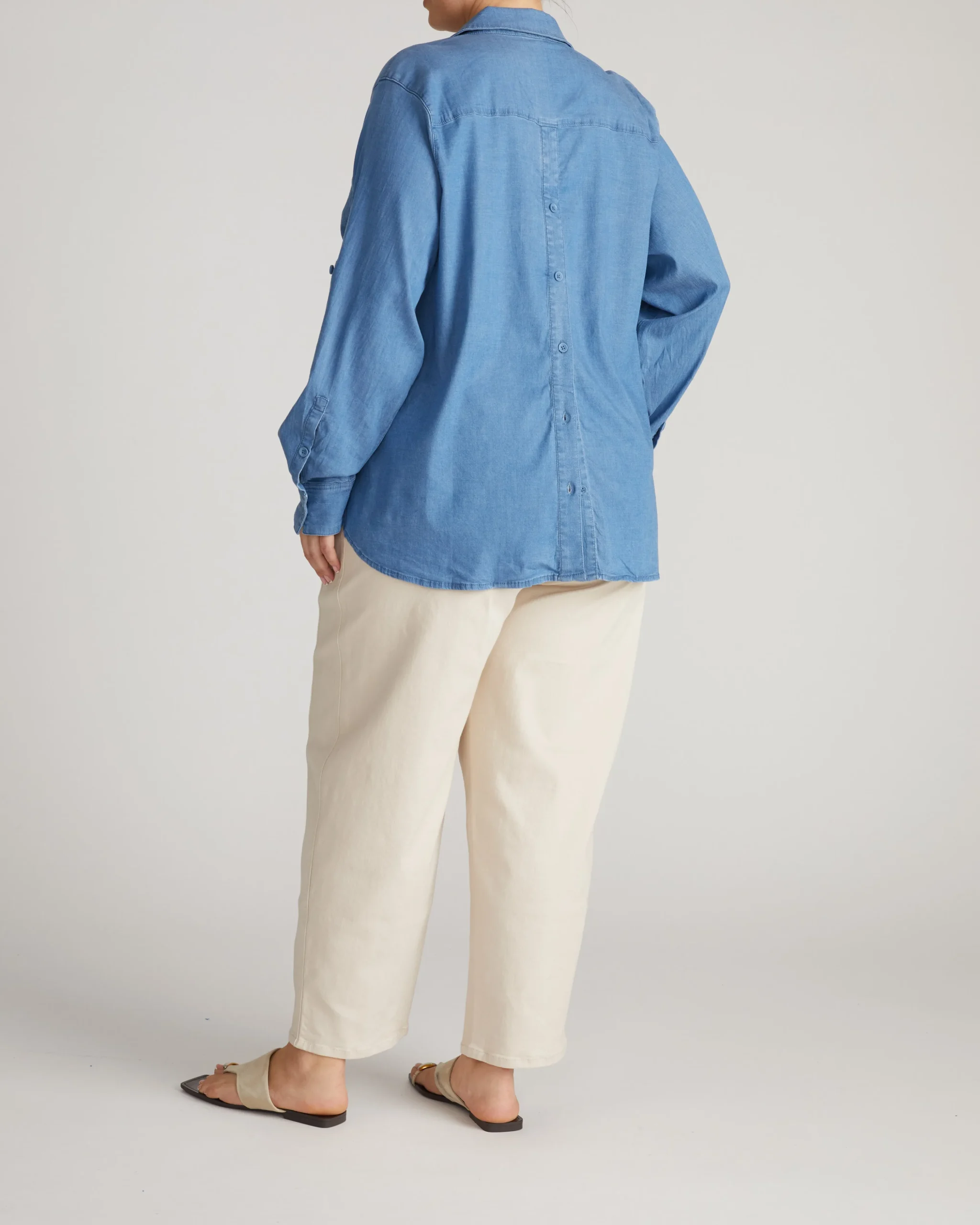 Button Back Tencel Chambray Shirt Cove Blue