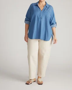Button Back Tencel Chambray Shirt Cove Blue
