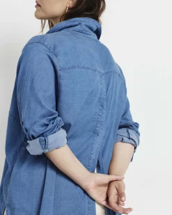 Button Back Tencel Chambray Shirt Cove Blue