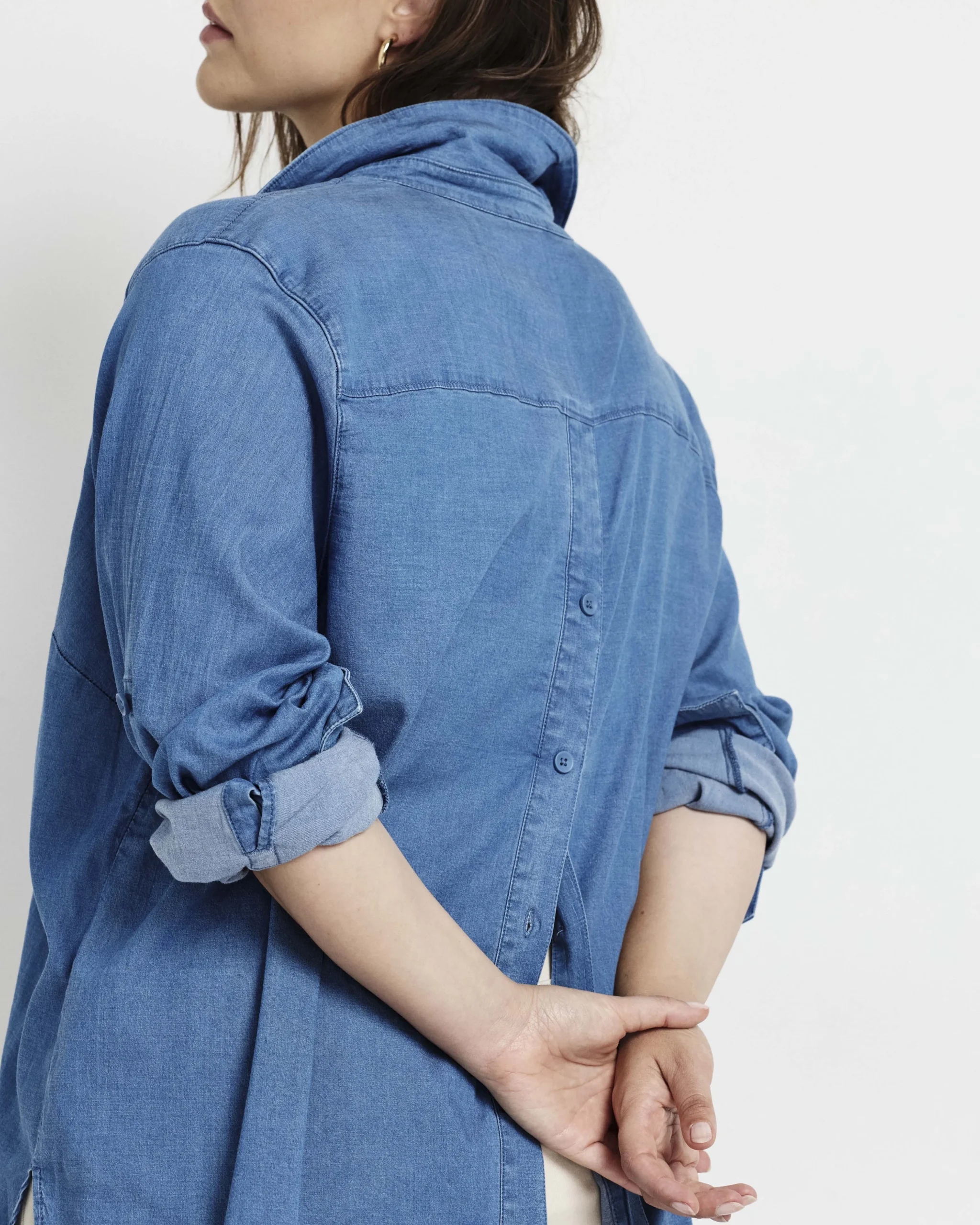 Button Back Tencel Chambray Shirt Cove Blue