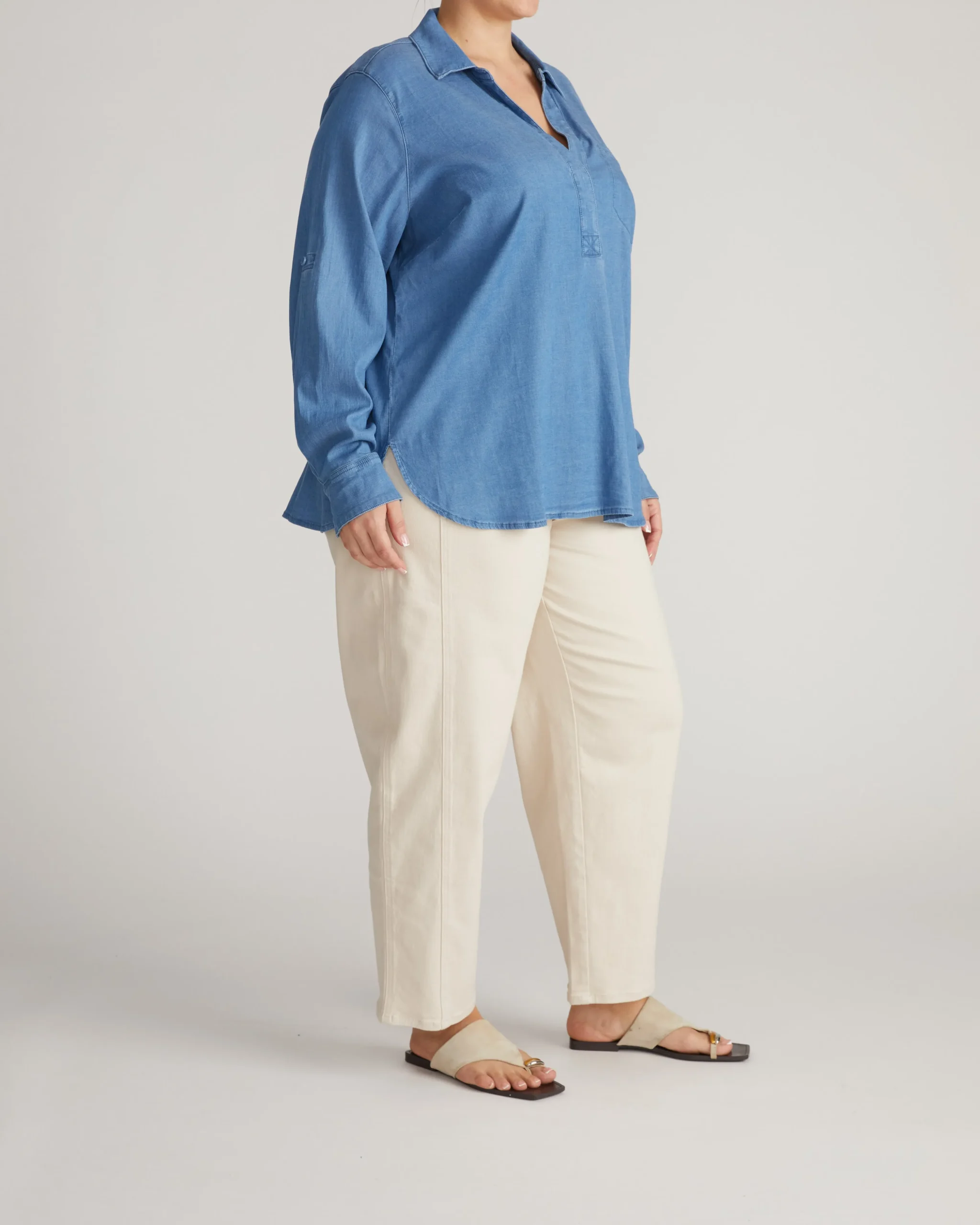 Button Back Tencel Chambray Shirt Cove Blue