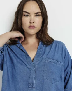Button Back Tencel Chambray Shirt Cove Blue
