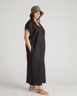 Cabana Linen Blend Kaftan Black