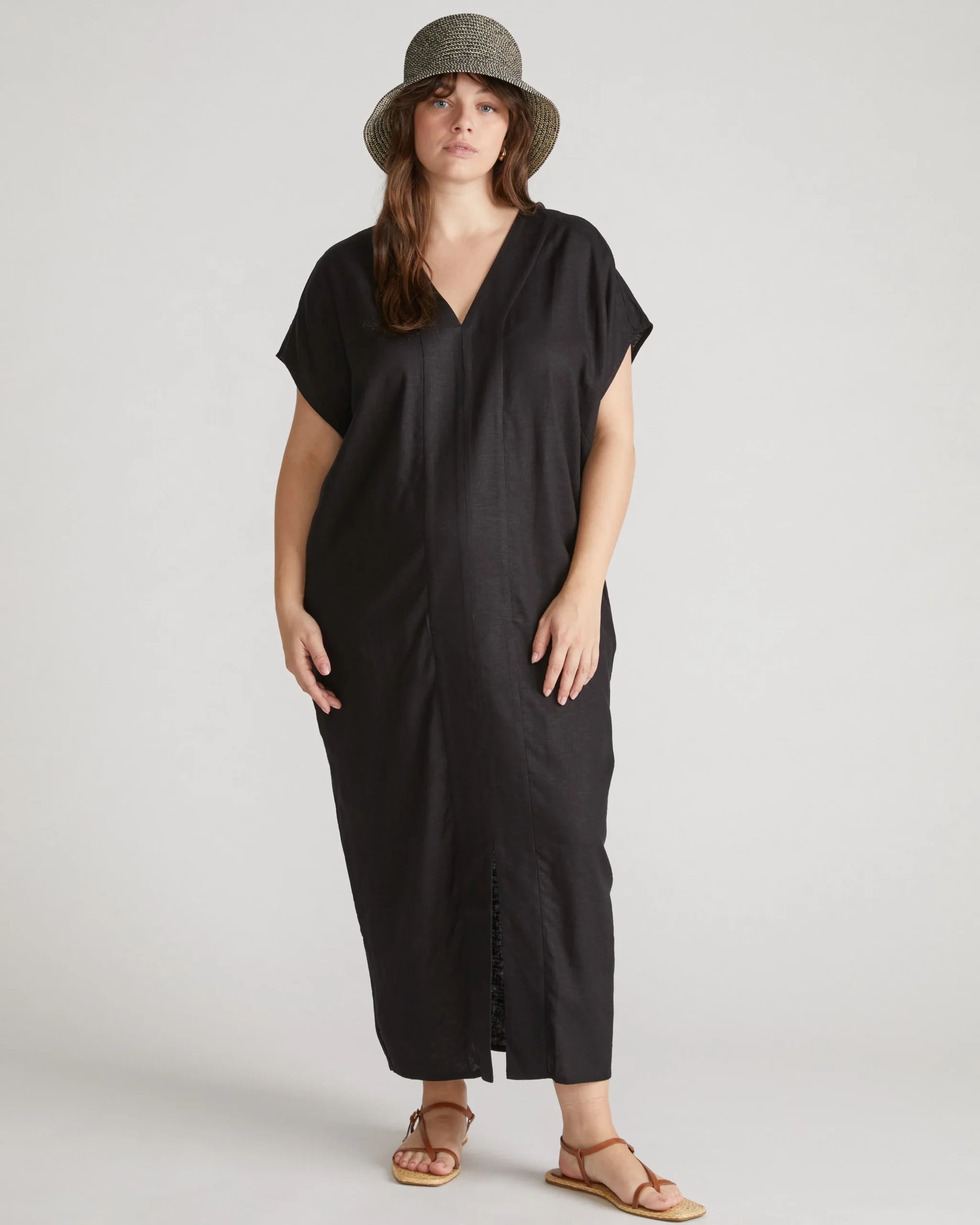Cabana Linen Blend Kaftan Black