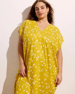 Cabana Linen Blend Kaftan Yellow Confetti Print