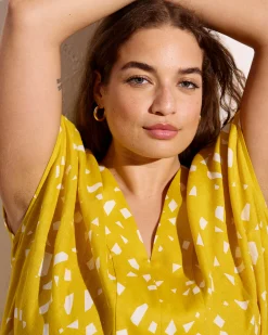 Cabana Linen Blend Kaftan Yellow Confetti Print