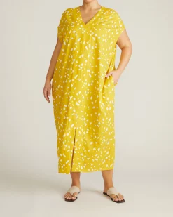 Cabana Linen Blend Kaftan Yellow Confetti Print