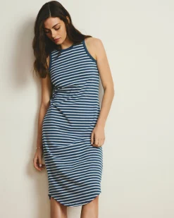 Cai High Neck Tank Dress Ink Blue/White Stripe