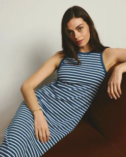 Cai High Neck Tank Dress Ink Blue/White Stripe