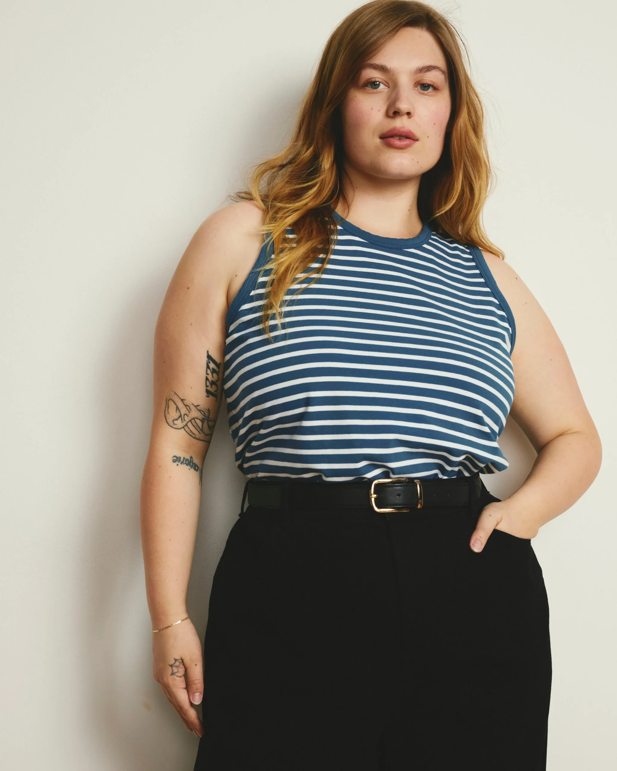 Cai High Neck Tank Ink Blue/White Stripe