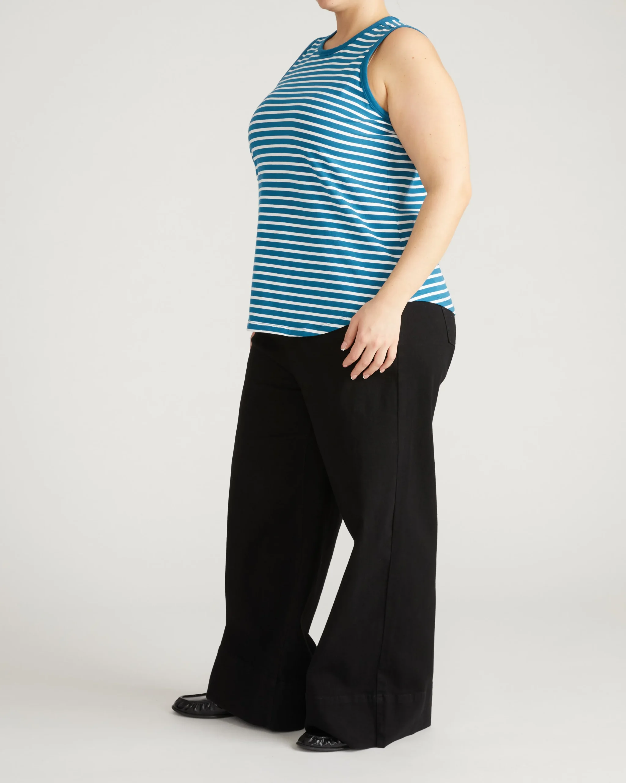 Cai High Neck Tank Ink Blue/White Stripe