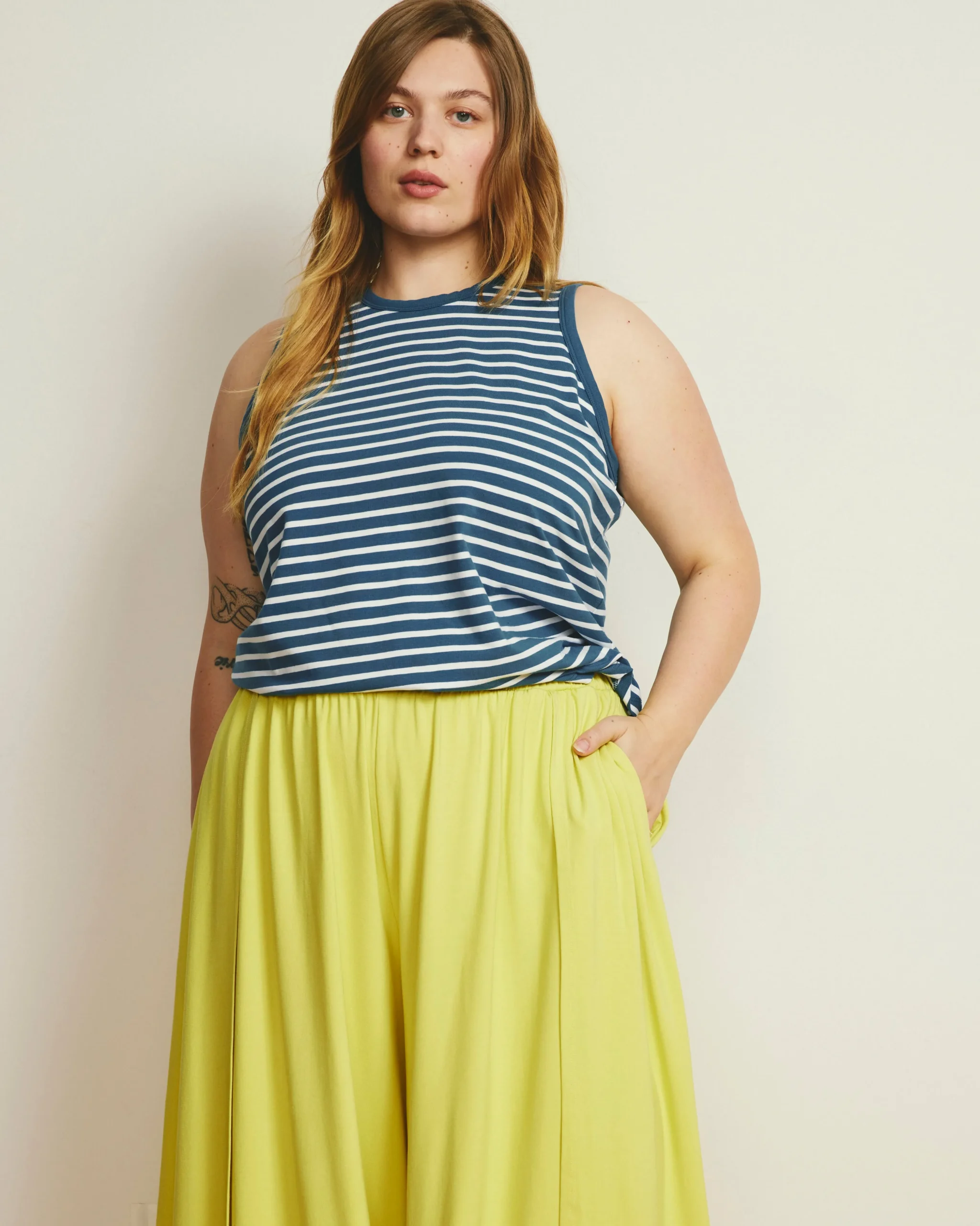 Cai High Neck Tank Ink Blue/White Stripe